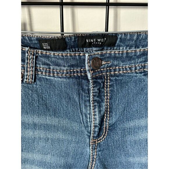 NINE WEST Jeans Womens Blue sz 16 Embellished Button Flap Pockets Contrast Stitc - Picture 3 of 16